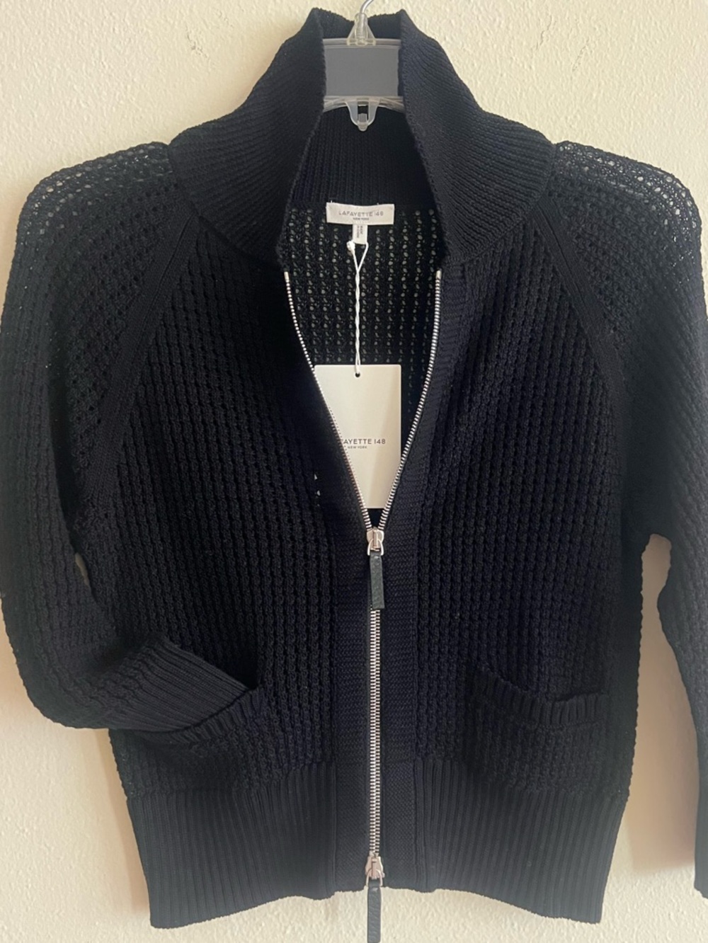 NWT $798 Lafayette 148 New York Black Zip Knit Cardigan 100% cotton Size XXS - Picture 9 of 12